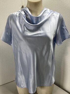 Lilysilk Womens Puli Cowl Neck Short Sleeve Silk Top Size 8 Light Blue